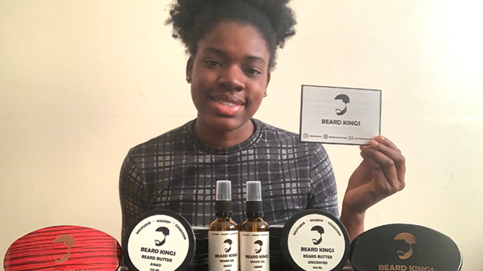 Aminat Bashorun with some of the Beard Kings products